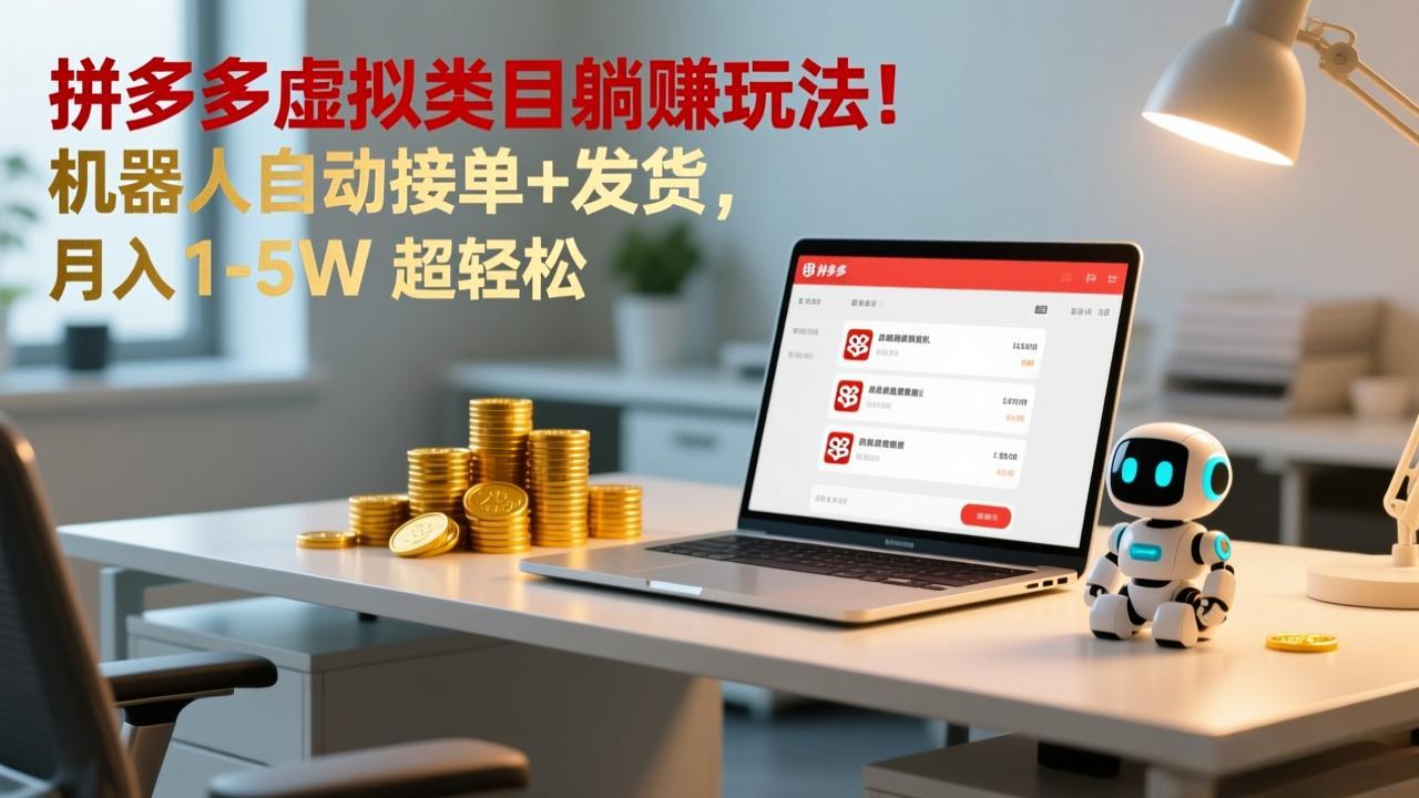 多多虚拟类目躺赚玩法!机器人自动接单+发货,月入 1-5W 超轻松-优优云网创