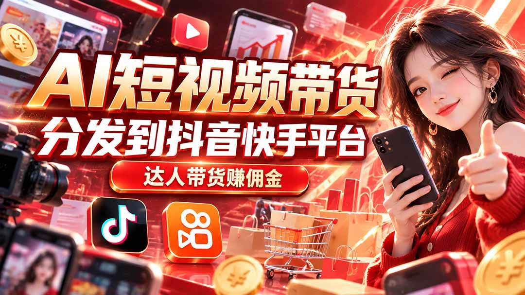 (20754期)【AI短视频带货】分发到抖音快手平台,达人带货赚佣金-优优云网创-中创网