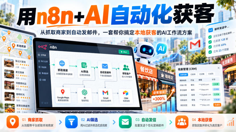 【无水印】用n8n+AI自动化获客，从抓取商家到自动发邮件，一套帮你搞定本地获客的AI工作流方案【原创双语字幕】-优优云网创-中创网