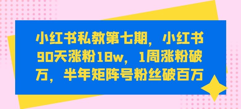 小红书私教第七期,小红书90天涨粉18w,1周涨粉破万,半年矩阵号粉丝破百万-优优云网创