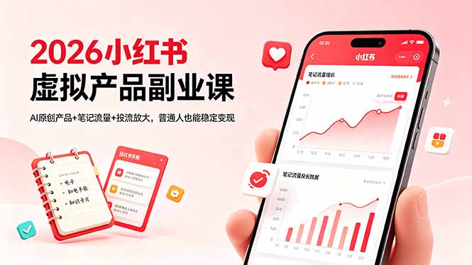 2026小红书虚拟产品副业课,AI原创产品+笔记流量+投流放大,普通人也能稳定变现-优优云网创