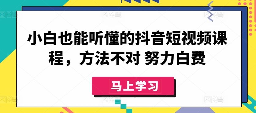 小白也能听懂的抖音短视频课程,方法不对 努力白费-优优云网创