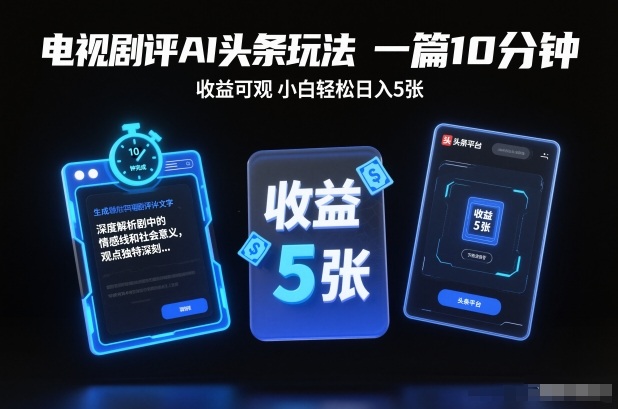 电视剧评AI头条玩法,一篇10分钟,收益可观,小白轻松日入5张+【独家】-优优云网创