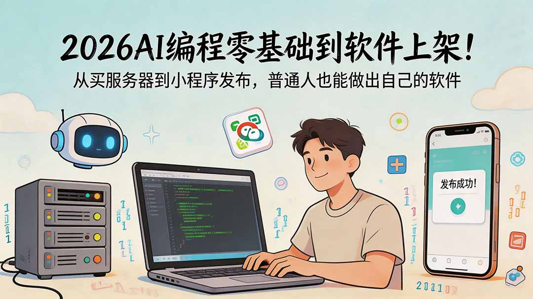 2026AI编程零基础到软件上架!从买服务器到小程序发布,普通人也能做出自己的软件-优优云网创