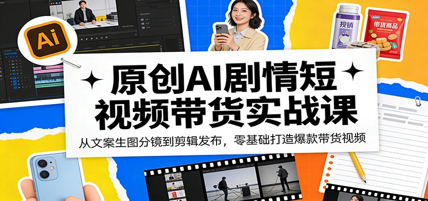 原创AI剧情短视频带货实战课:从文案生图分镜到剪辑发布,零基础打造爆款带货视频-优优云网创