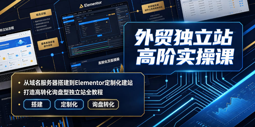 外贸独立站高阶实操课|从域名服务器搭建到Elementor定制化建站,打造高转化询盘型独立站全教程-优优云网创