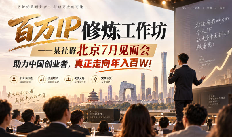 百万IP修炼工作坊——某社群北京7月见面会,助力中国创业者,真正走向年入百W!-优优云网创-中创网