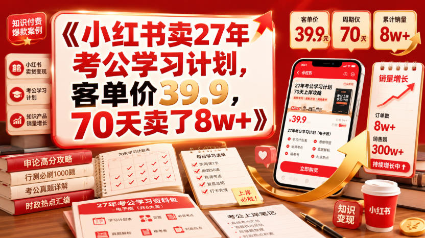 小红书卖27年考公学习计划,客单价39.9,70天卖了8w+!-优优云网创
