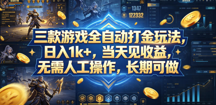 三款游戏全自动打金玩法,日入1k+,当天见收益,无需人工操作,长期可做【揭秘】-优优云网创
