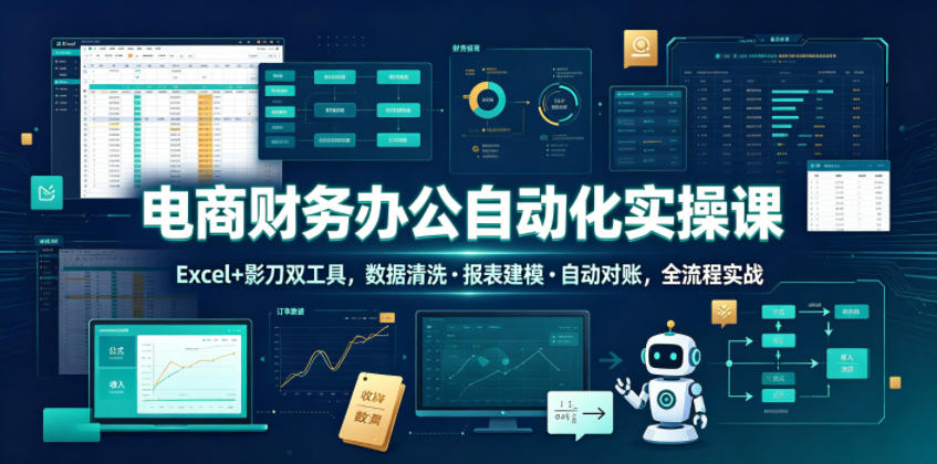 电商财务办公自动化实操课,Excel+影刀双工具,数据清洗・报表建模・自动对账,全流程实战-优优云网创