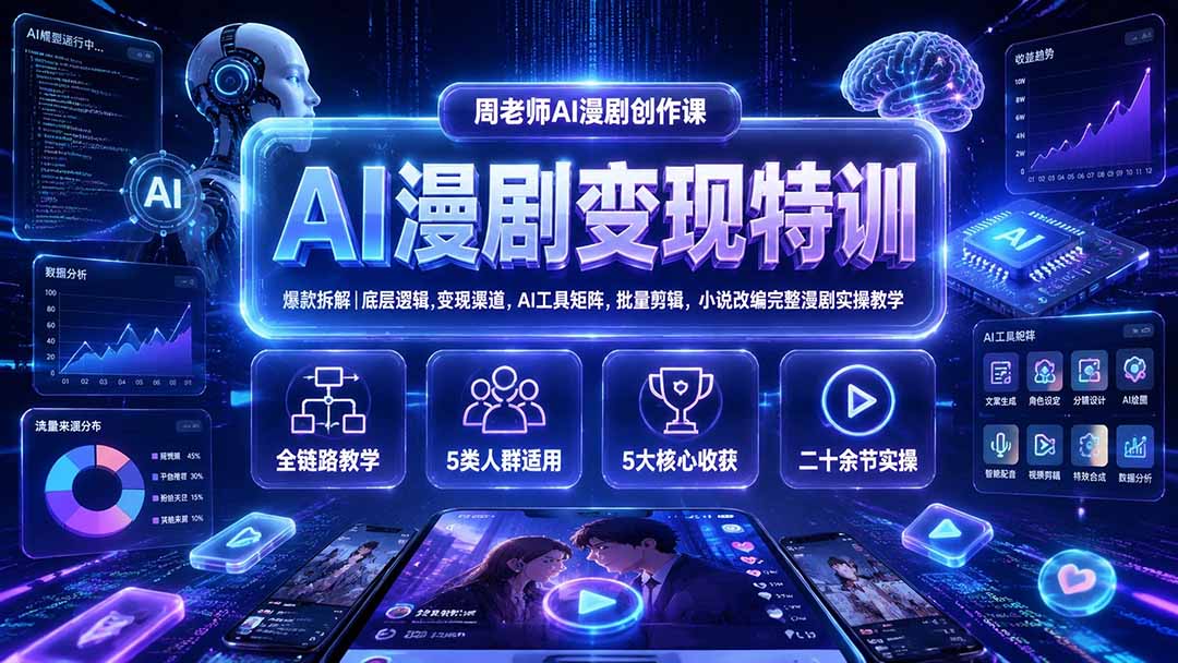 AI漫剧变现特训★爆款拆解|底层逻辑,变现渠道,AI工具矩阵,批量剪辑,小说改编完整漫剧实操教学-优优云网创