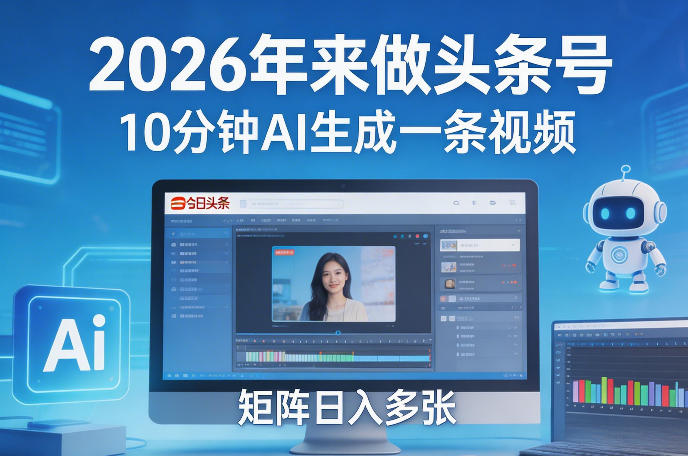 2026年来做头条号,10分钟AI生成一条视频,矩阵日入多张-优优云网创