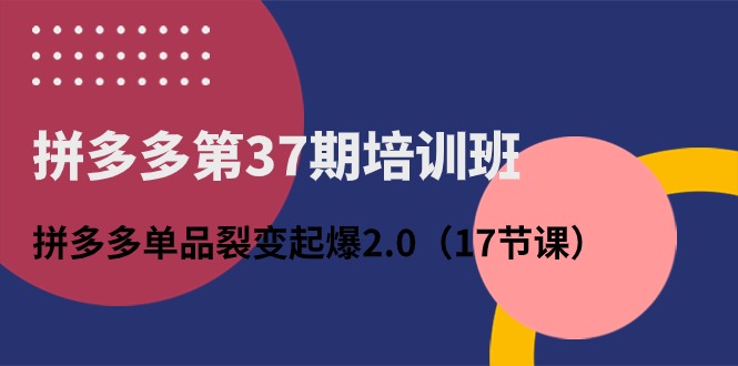 (10835期)拼多多第37期培训班:拼多多单品裂变起爆2.0(17节课)-优优云网创