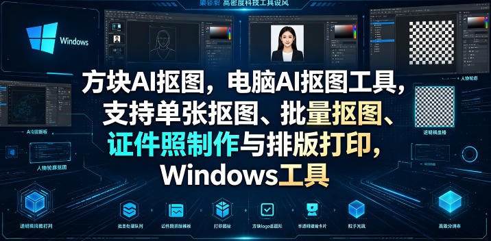 方块AI抠图,电脑AI抠图工具,支持单张抠图、批量抠图、证件照制作与排版打印,Windows工具-优优云网创