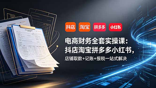 电商财务全套实操课:抖店淘宝拼多多小红书,店铺取数+记账+报税一站式解决-优优云网创