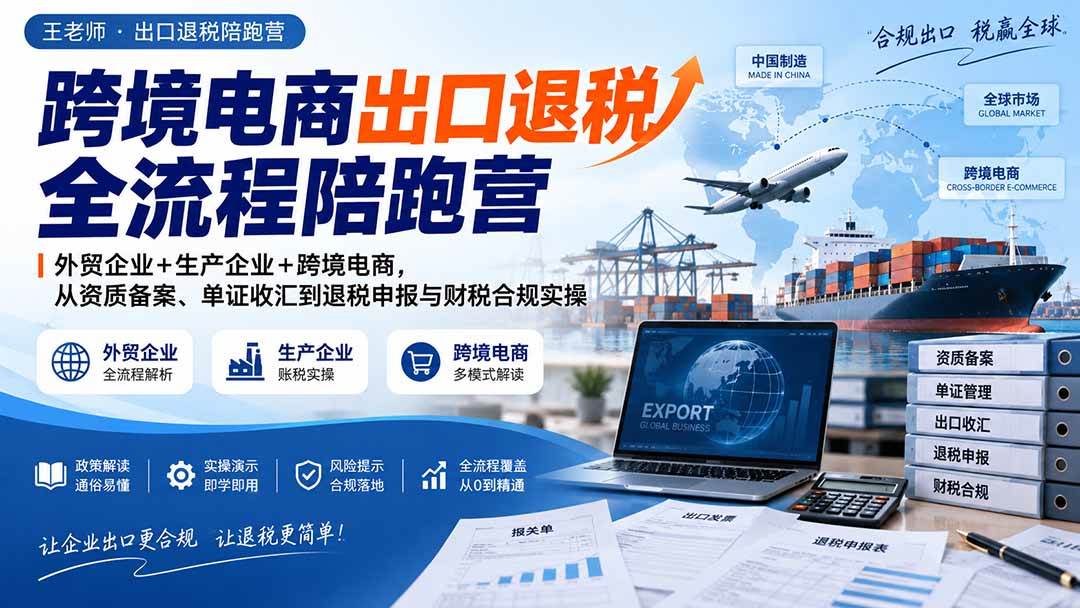 (20513期)跨境电商出口退税全流程陪跑营|外贸企业+生产企业+跨境电商,从资质备案、单证收汇到退税申报与财税合规实操-优优云网创-中创网