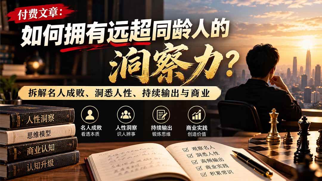 （21025期）付费文章：如何拥有远超同龄人的洞察力？拆解名人成败、洞悉人性、持续输出与商业实践
