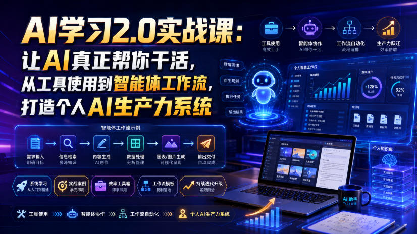 AI学习2.0实战课:让AI真正帮你干活,从工具使用到智能体工作流,打造个人AI生产力系统-优优云网创