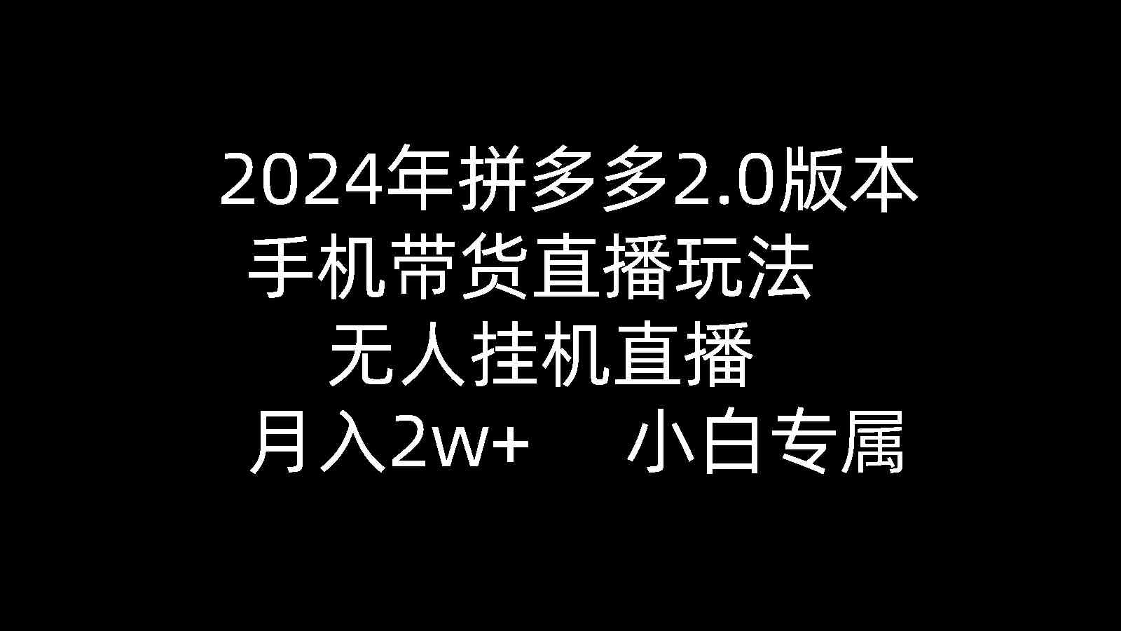 (9768期)2024年拼多多2.0版本,手机带货直播玩法,无人挂机直播, 月入2w+, 小…-优优云网创