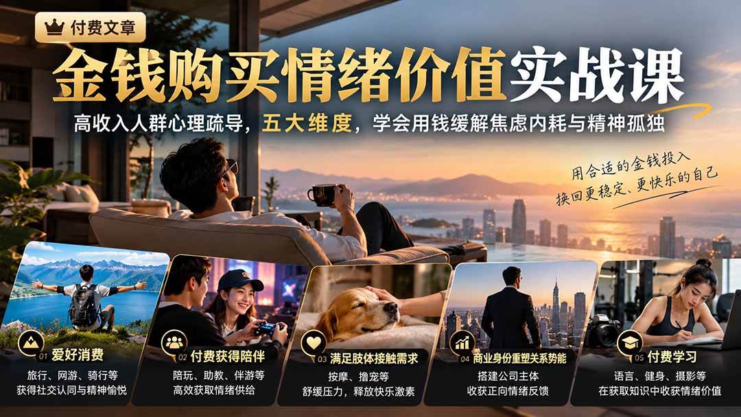 （20941期）付费文章：金钱购买情绪价值实战课｜高收入人群心理疏导，五大维度，学会用钱缓解焦虑内耗与精神孤独-优优云网创-中创网