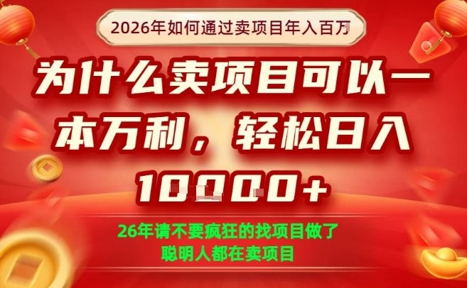 一单净利润1K+,26年想年入100个W,死磕卖项目就够了【揭秘】-优优云网创