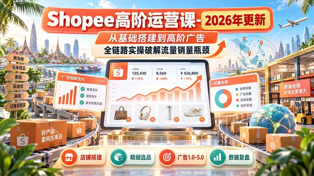 （20575期）Shopee高阶运营课-更新9月，从基础搭建到高阶广告，全链路实操破解流量销量瓶颈-优优云网创-中创网
