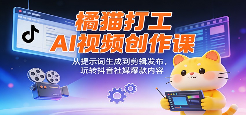 橘猫打工AI视频创作课:从提示词生成到剪辑发布,玩转抖音社媒爆款内容-优优云网创