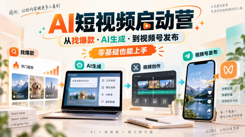 AI短视频启动营，从找爆款·AI生成·到视频号发布，零基础也能上手-优优云网创-中创网