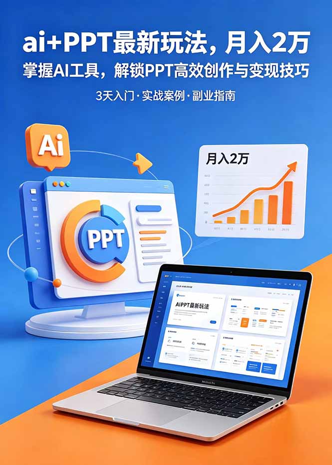 ai+PPT最新玩法，月入2万掌握AI工具，解锁PPT高效创作与变现技巧3天入门，实战案例·副业指南-优优云网创