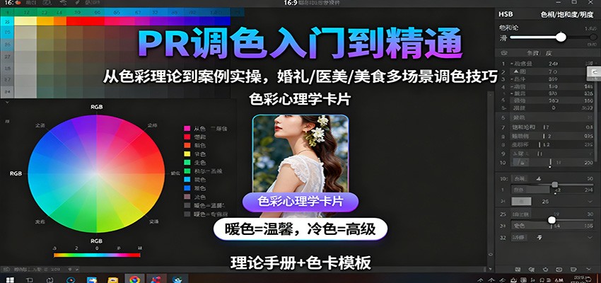 PR调色入门到精通:从色彩理论到案例实操,婚礼/医美/美食多场景调色技巧-优优云网创