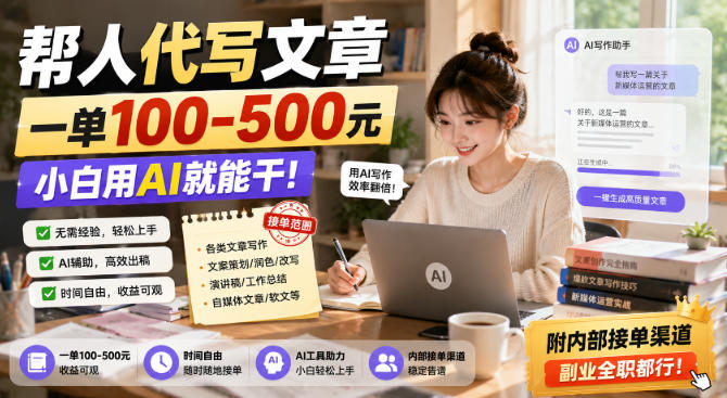 帮人代写文章,一单100-500,小白用AI就能干,附内部接单渠道,副业全职都行【揭秘】-优优云网创-中创网