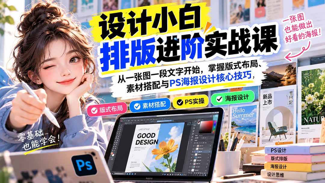 (20838期)设计小白排版进阶实战课:从一张图一段文字开始,掌握版式布局、素材搭配与PS海报设计核心技巧-优优云网创-中创网