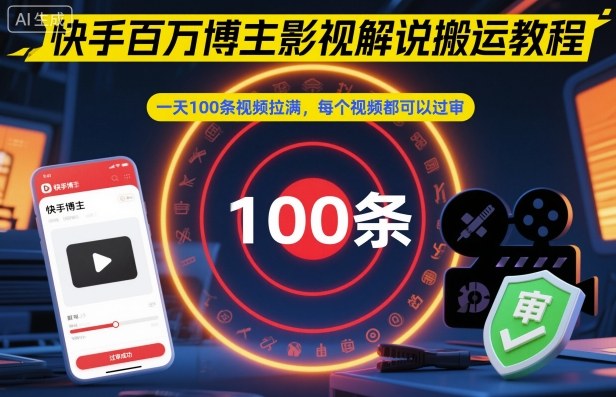 快手百万博主影视解说搬运教程，一天100条视频拉满，每个视频都可以过审