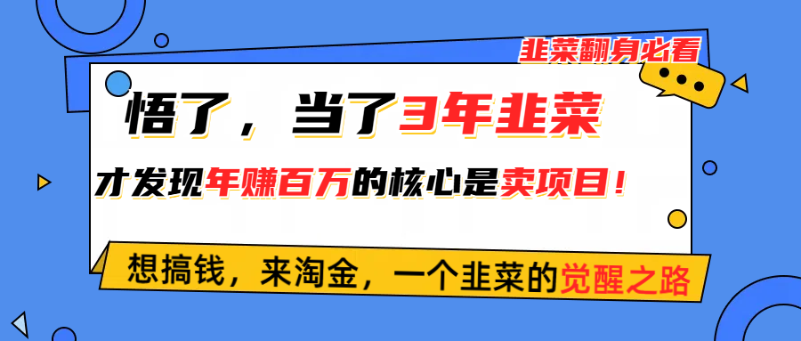 (10759期)悟了,当了3年韭菜,才发现网赚圈年赚100万的核心是卖项目,含泪分享!-优优云网创