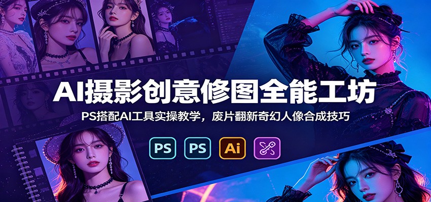 AI摄影创意修图全能工坊：PS搭配AI工具实操教学，废片翻新奇幻人像合成技巧-优优云网创
