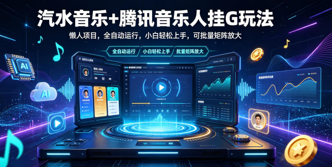 汽水音乐+腾讯音乐人挂G玩法,懒人项目,全自动运行,小白轻松上手,可批量矩阵放大【揭秘】-优优云网创