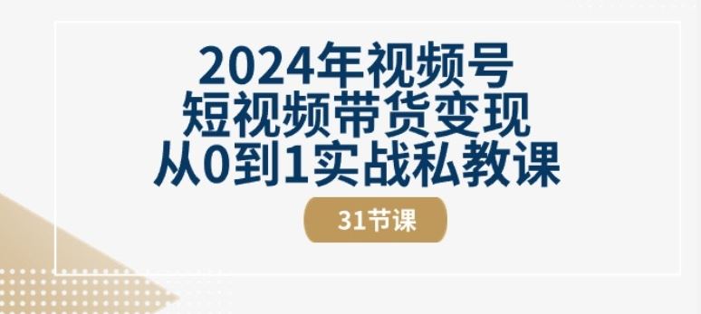 2024年视频号短视频带货变现从0到1实战私教课(31节视频课)-优优云网创