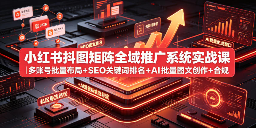 小红书抖图矩阵全域推广系统实战课|多账号批量布局+SEO关键词排名+AI批量图文创作+合规私域导流完整落地教程-优优云网创
