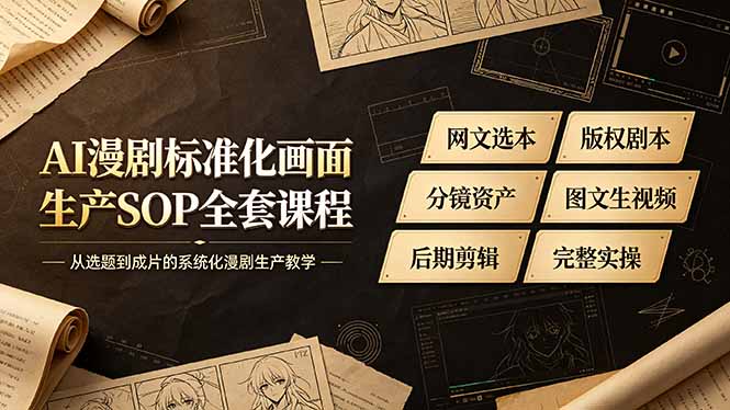 AI漫剧标准化画面生产SOP全套课程-更新,网文选本版权剧本分镜资产全覆盖,图文生视频后期剪辑完整实操教学-优优云网创
