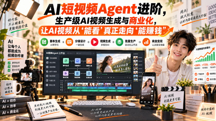AI短视频Agent进阶，生产级AI视频生成与商业化，让AI视频从”能看”真正走向”能賺钱”-优优云网创-中创网