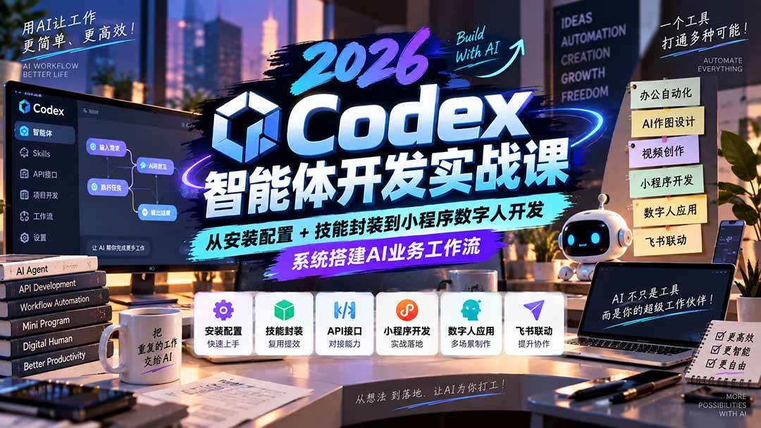 (20574期)2026Codex智能体开发实战课:从安装配置+技能封装到小程序数字人开发,系统搭建AI业务工作流-优优云网创-中创网