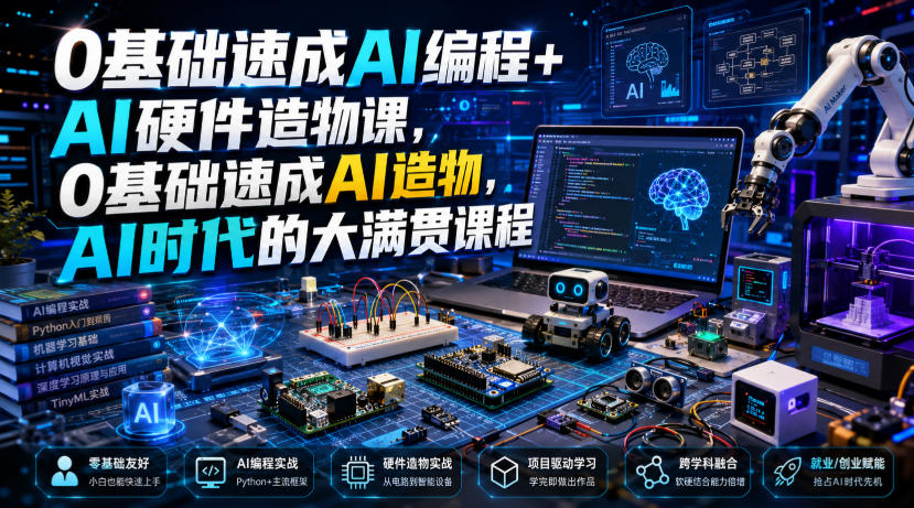 0基础速成AI编程+AI硬件造物课,0基础速成AI造物,AI时代的大满贯课程-优优云网创