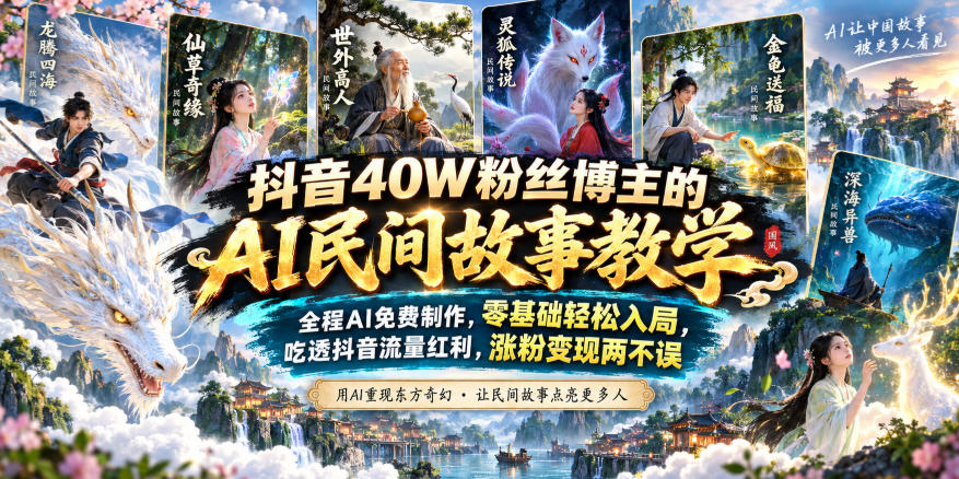 抖音40W粉丝博主的AI民间故事教学，全程AI免费制作，零基础轻松入局，吃透抖音流量红利，涨粉变现两不误-优优云网创-中创网