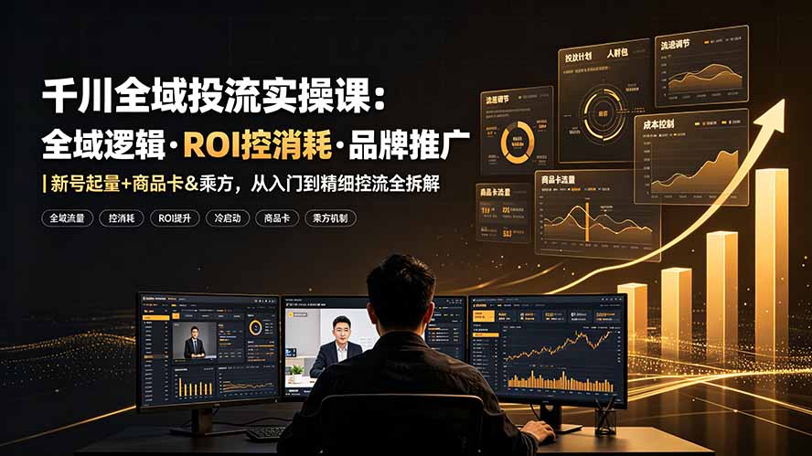 千川全域投流实操课:全域逻辑·ROI控消耗·品牌推广|新号起量+商品卡&乘方,从入门到精细控流全拆解-优优云网创
