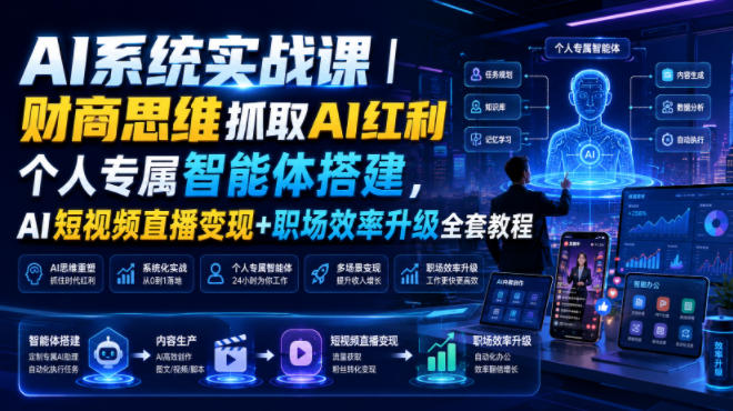 AI系统实战课|财商思维抓取AI红利|个人专属智能体搭建,AI短视频直播变现+职场效率升级全套教程-优优云网创