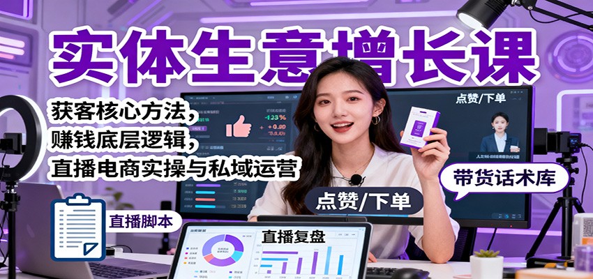 实体生意增长课:获客核心方法,赚钱底层逻辑,直播电商实操与私域运营-优优云网创