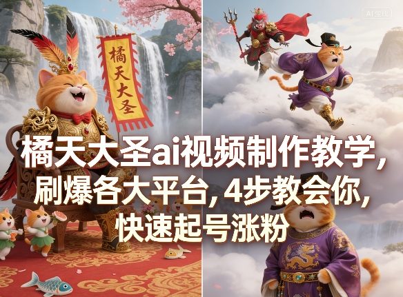 橘天大圣ai视频制作教学,刷爆各大平台,4步教会你,快速起号涨粉-优优云网创