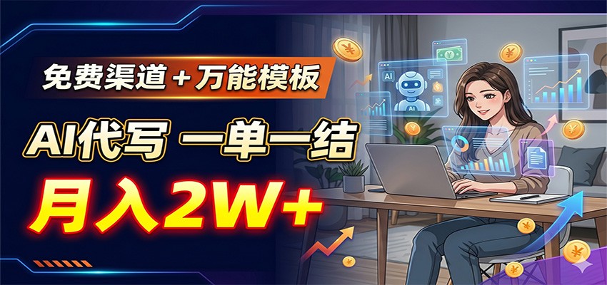 免费渠道+万能模板,AI代写一单一结,月入2W+-优优云网创