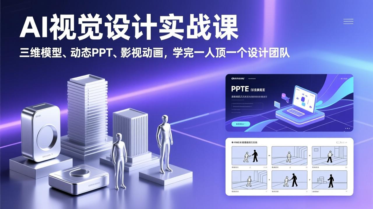 AI视觉设计实战课,三维模型、动态PPT、影视动画,学完一人顶一个设计团队-优优云网创