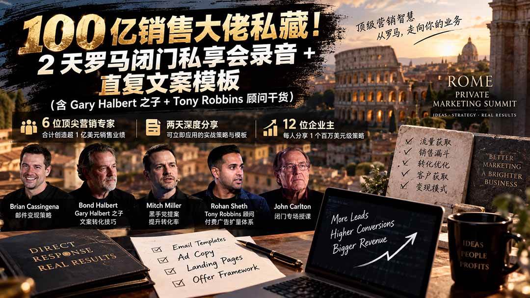 （20593期）100亿销售大佬私藏-无水印！2天罗马闭门私享会录音+直复文案模板【原创双语字幕】-优优云网创-中创网